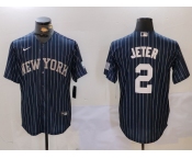 Men's New York Yankees #2 Derek Jeter Navy Pinstripe Fashion Cool Base Jersey