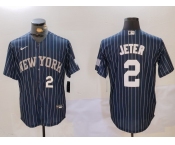 Men's New York Yankees #2 Derek Jeter Navy Pinstripe Fashion Cool Base Jerseys