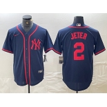 Men's New York Yankees #2 Derek Jeter Navy Red Fashion Cool Base Jersey