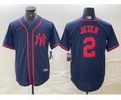 Men's New York Yankees #2 Derek Jeter Navy Red Fashion Cool Base Jersey