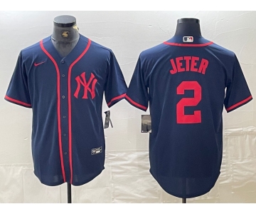 Men's New York Yankees #2 Derek Jeter Navy Red Fashion Cool Base Jersey