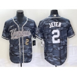 Men's New York Yankees #2 Derek Jeter Number Grey Camo Cool Base With Patch Stitched Baseball Jersey