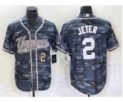 Men's New York Yankees #2 Derek Jeter Number Grey Camo Cool Base With Patch Stitched Baseball Jersey