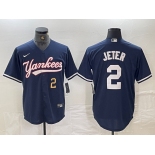 Men's New York Yankees #2 Derek Jeter Number Navy Cool Base Stitched Baseball Jersey