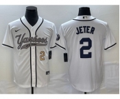 Men's New York Yankees #2 Derek Jeter Number White Cool Base Stitched Baseball Jersey