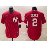 Men's New York Yankees #2 Derek Jeter Red Fashion Cool Base Jersey