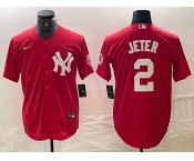 Men's New York Yankees #2 Derek Jeter Red Fashion Cool Base Jersey