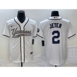 Men's New York Yankees #2 Derek Jeter White Cool Base Stitched Baseball Jersey