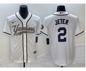 Men's New York Yankees #2 Derek Jeter White Cool Base Stitched Baseball Jersey