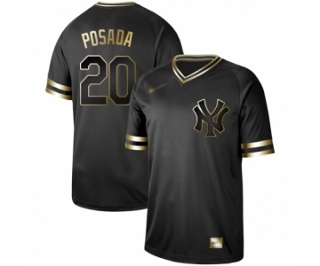 Men's New York Yankees #20 Jorge Posada Authentic Black Gold Fashion Baseball Jersey