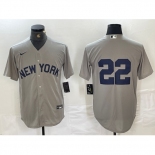 Men's New York Yankees #22 Juan Soto 2021 Grey Field of Dreams Cool Base Stitched Baseball Jersey