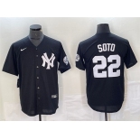 Men's New York Yankees #22 Juan Soto Black Cool Base With Patch Stitched Baseball Jersey