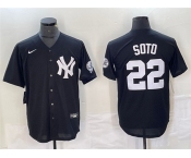 Men's New York Yankees #22 Juan Soto Black Cool Base With Patch Stitched Baseball Jersey