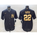 Men's New York Yankees #22 Juan Soto Black Gold Cool Base Stitched Jersey