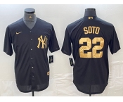 Men's New York Yankees #22 Juan Soto Black Gold Cool Base Stitched Jersey