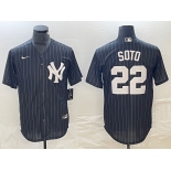 Men's New York Yankees #22 Juan Soto Black Pinstripe Cool Base Stitched Baseball Jersey