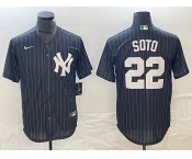 Men's New York Yankees #22 Juan Soto Black Pinstripe Cool Base Stitched Baseball Jersey