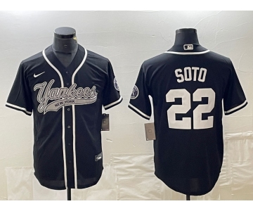 Men's New York Yankees #22 Juan Soto Black With Patch Cool Base Stitched Baseball Jersey