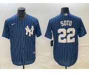 Men's New York Yankees #22 Juan Soto Blue Pinstripe Cool Base Stitched Baseball Jerseys