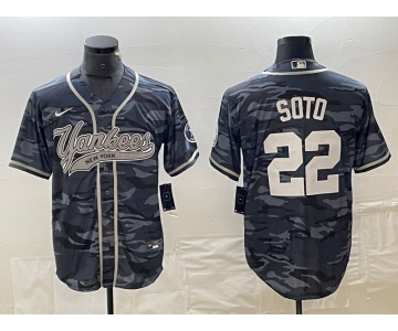 Men's New York Yankees #22 Juan Soto Grey Camo Cool Base With Patch Stitched Baseball Jersey