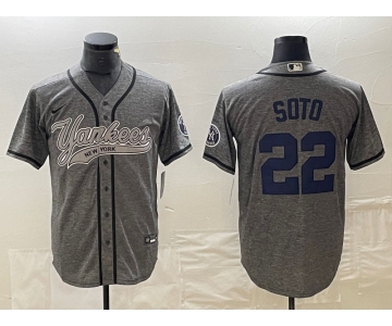 Men's New York Yankees #22 Juan Soto Grey Gridiron Cool Base Stitched Baseball Jersey