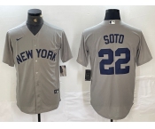 Men's New York Yankees #22 Juan Soto Name 2021 Grey Field of Dreams Cool Base Stitched Baseball Jersey