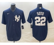 Men's New York Yankees #22 Juan Soto Name Navy Blue Cool Base Stitched Baseball Jersey