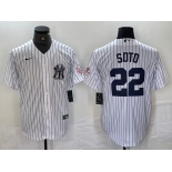 Men's New York Yankees #22 Juan Soto Name White With Patch 2024 Cool Base Stitched Jersey