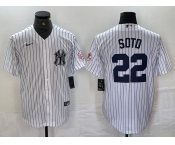 Men's New York Yankees #22 Juan Soto Name White With Patch 2024 Cool Base Stitched Jersey