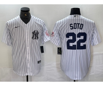 Men's New York Yankees #22 Juan Soto Name White With Patch 2024 Cool Base Stitched Jersey