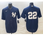 Men's New York Yankees #22 Juan Soto Navy Blue Cool Base Stitched Baseball Jersey