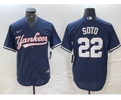 Men's New York Yankees #22 Juan Soto Navy Cool Base Stitched Baseball Jersey