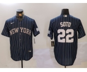 Men's New York Yankees #22 Juan Soto Navy Pinstripe Fashion Cool Base Jersey