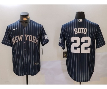 Men's New York Yankees #22 Juan Soto Navy Pinstripe Fashion Cool Base Jersey