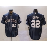 Men's New York Yankees #22 Juan Soto Navy Pinstripe Fashion Cool Base Jerseys