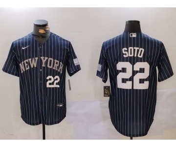 Men's New York Yankees #22 Juan Soto Navy Pinstripe Fashion Cool Base Jerseys