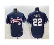 Men's New York Yankees #22 Juan Soto Navy With Cool Base Stitched Baseball Jersey