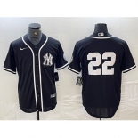 Men's New York Yankees #22 Juan Soto No Name Black White Cool Base Stitched Jersey