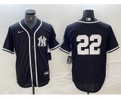 Men's New York Yankees #22 Juan Soto No Name Black White Cool Base Stitched Jersey