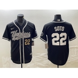 Men's New York Yankees #22 Juan Soto Number Black With Patch Cool Base Stitched Baseball Jersey