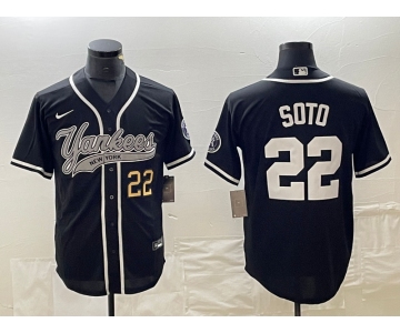 Men's New York Yankees #22 Juan Soto Number Black With Patch Cool Base Stitched Baseball Jersey