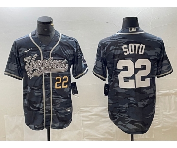 Men's New York Yankees #22 Juan Soto Number Grey Camo Cool Base With Patch Stitched Baseball Jersey