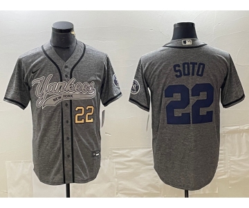 Men's New York Yankees #22 Juan Soto Number Grey Gridiron Cool Base Stitched Baseball Jersey