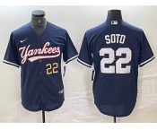 Men's New York Yankees #22 Juan Soto Number Navy Cool Base Stitched Baseball Jerse