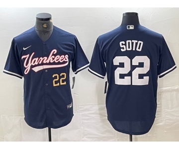 Men's New York Yankees #22 Juan Soto Number Navy Cool Base Stitched Baseball Jerse