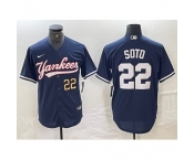 Men's New York Yankees #22 Juan Soto Number Navy Cool Base Stitched Baseball jersey