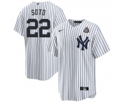 Men's New York Yankees #22 Juan Soto White 2024 World Series With Name Cool Base Stitched Baseball Jersey