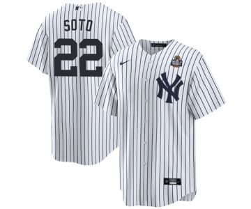 Men's New York Yankees #22 Juan Soto White 2024 World Series With Name Cool Base Stitched Baseball Jersey