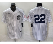 Men's New York Yankees #22 Juan Soto White With Patch 2024 Cool Base Stitched Jersey