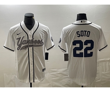 Men's New York Yankees #22 Juan Soto White With Patch Cool Base Stitched Baseball Jersey2